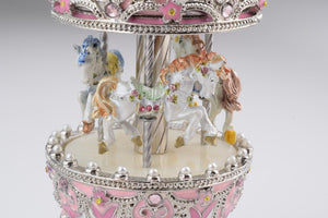 Pink Faberge Egg with Wind up Horse Carousel-3
