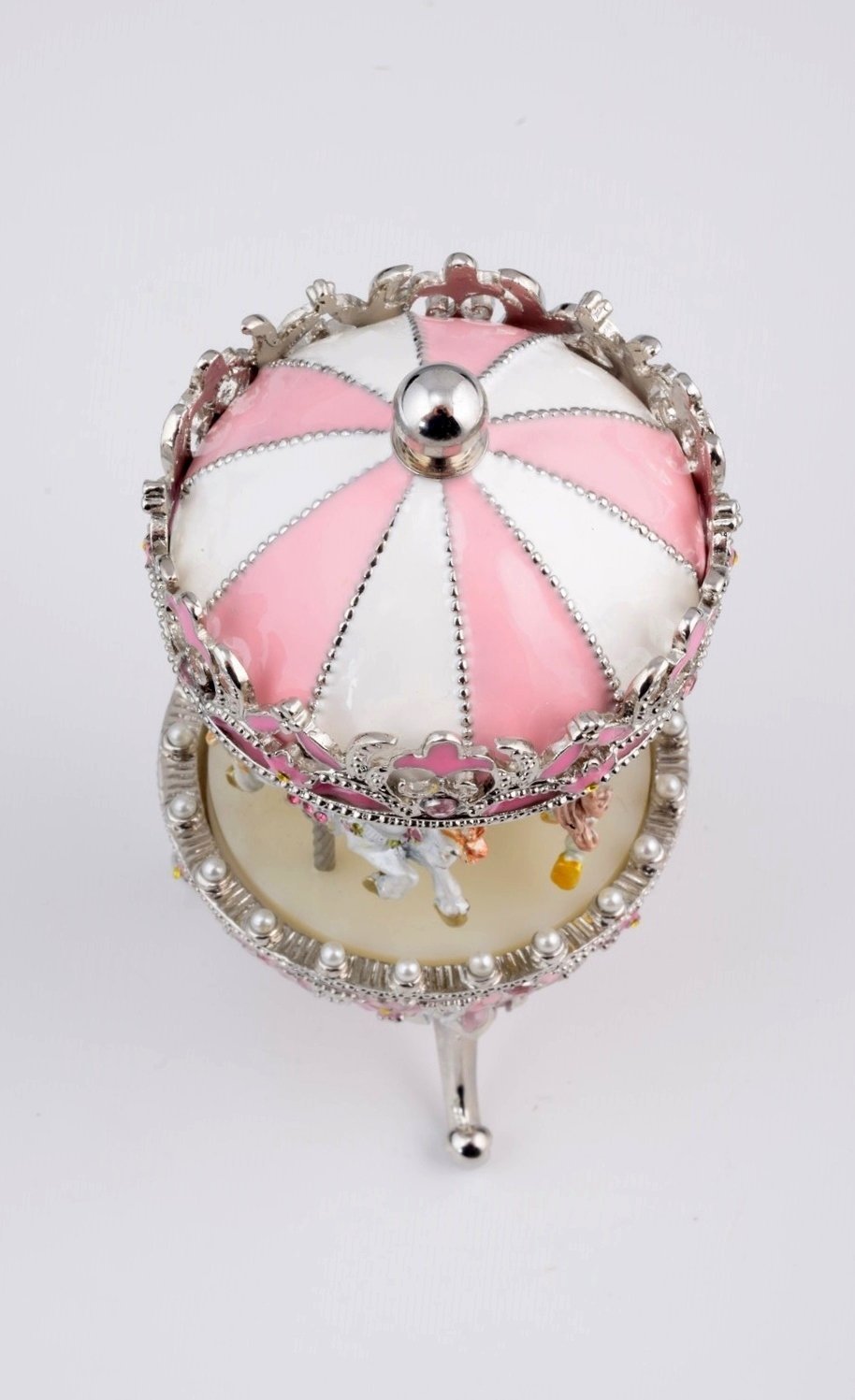 Pink Faberge Egg with Wind up Horse Carousel-4