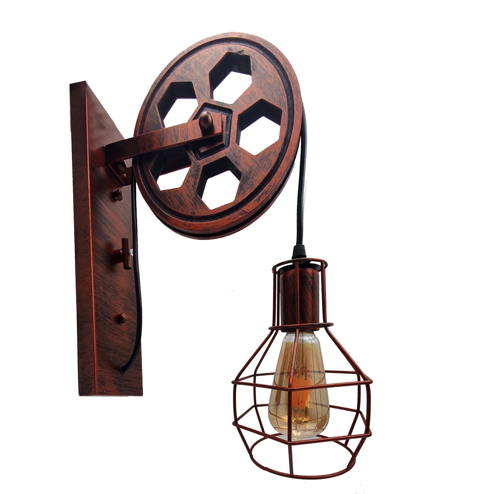 Retro Vintage Light Shade Wheel Ceiling Lifting Pulley Industrial Wall Lamp Fixture~1472