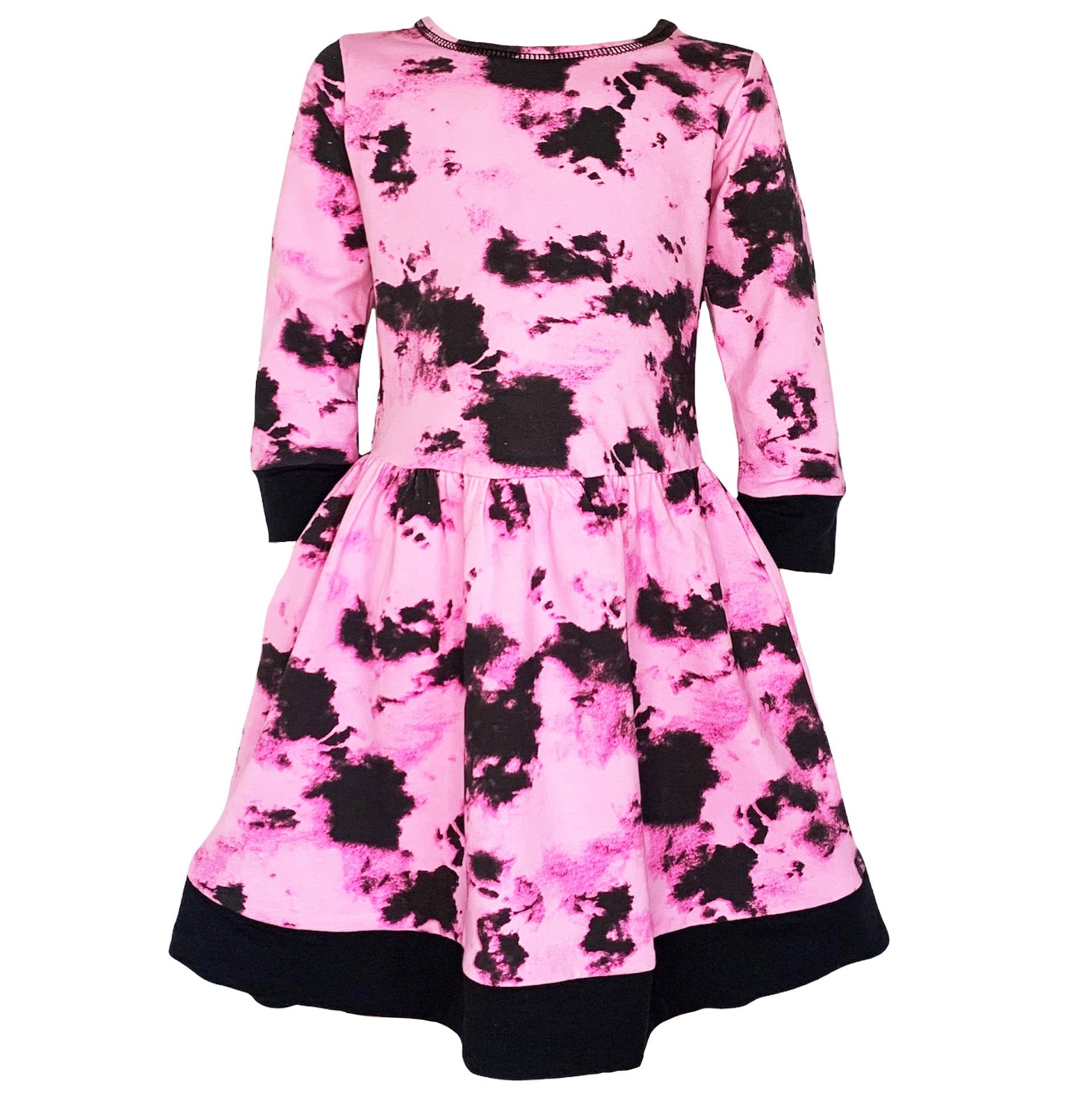 Girls Boutique Pink Black White Tie Dye Long Sleeve Cotton Dress