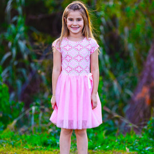 Girls Dress Pink Tulle & Pink Arabesque Easter Party Dress