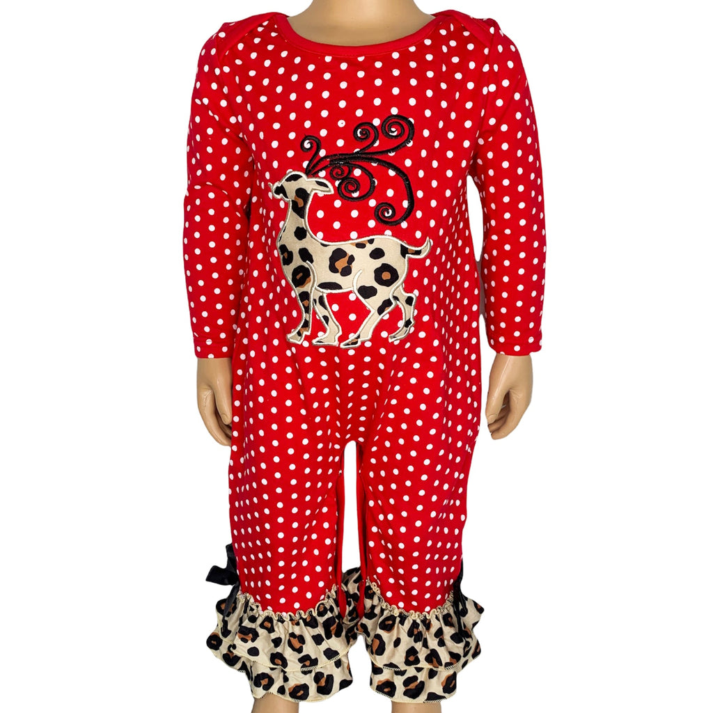 AL Ltd Baby Girls Christmas Leopard Reindeer Holiday Cotton Romper One Piece - 99fab 