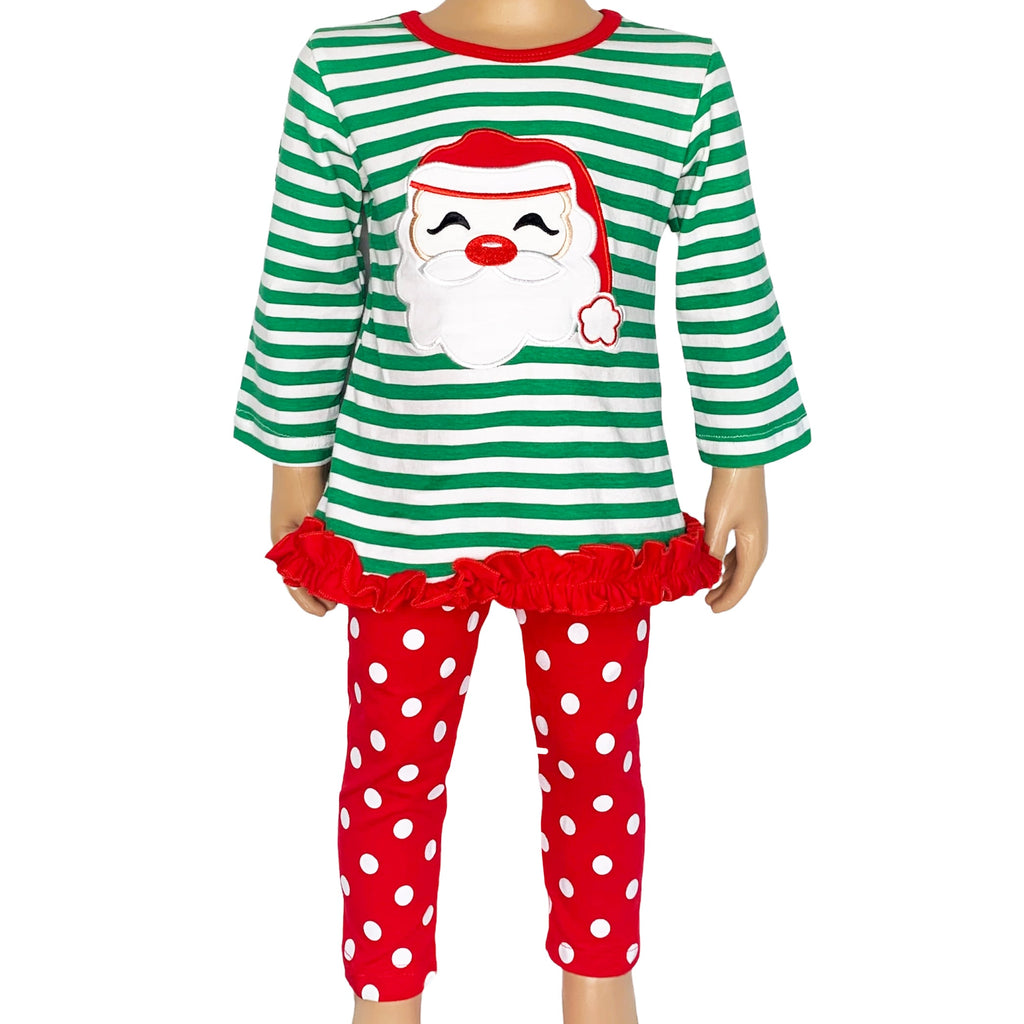 Girls Christmas Holiday Santa Tunic Polka dot Pants Outfit AL Limited Set - 99fab 