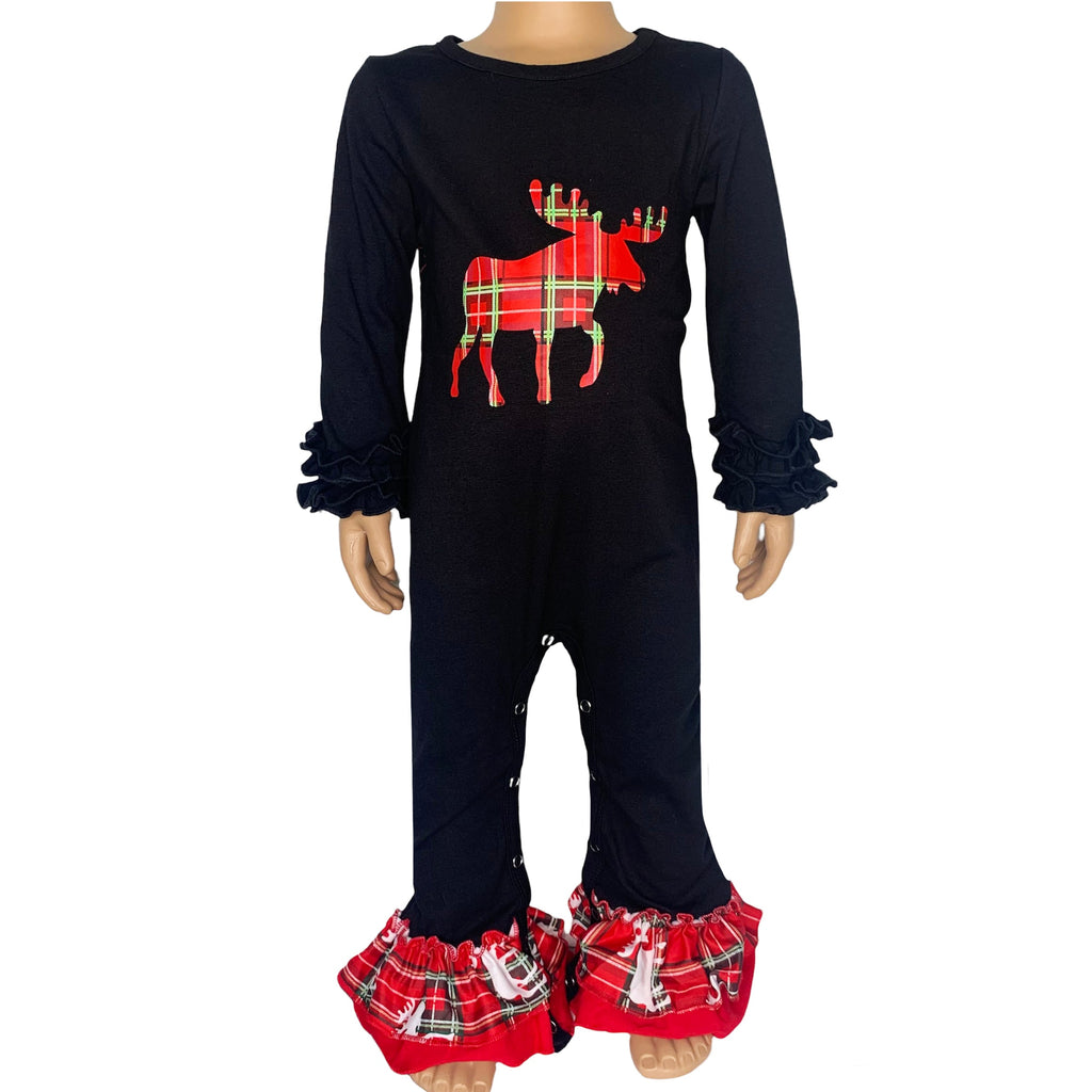 Baby Girls Christmas Plaid Reindeer Holiday Cotton Romper AL Limited - 99fab 