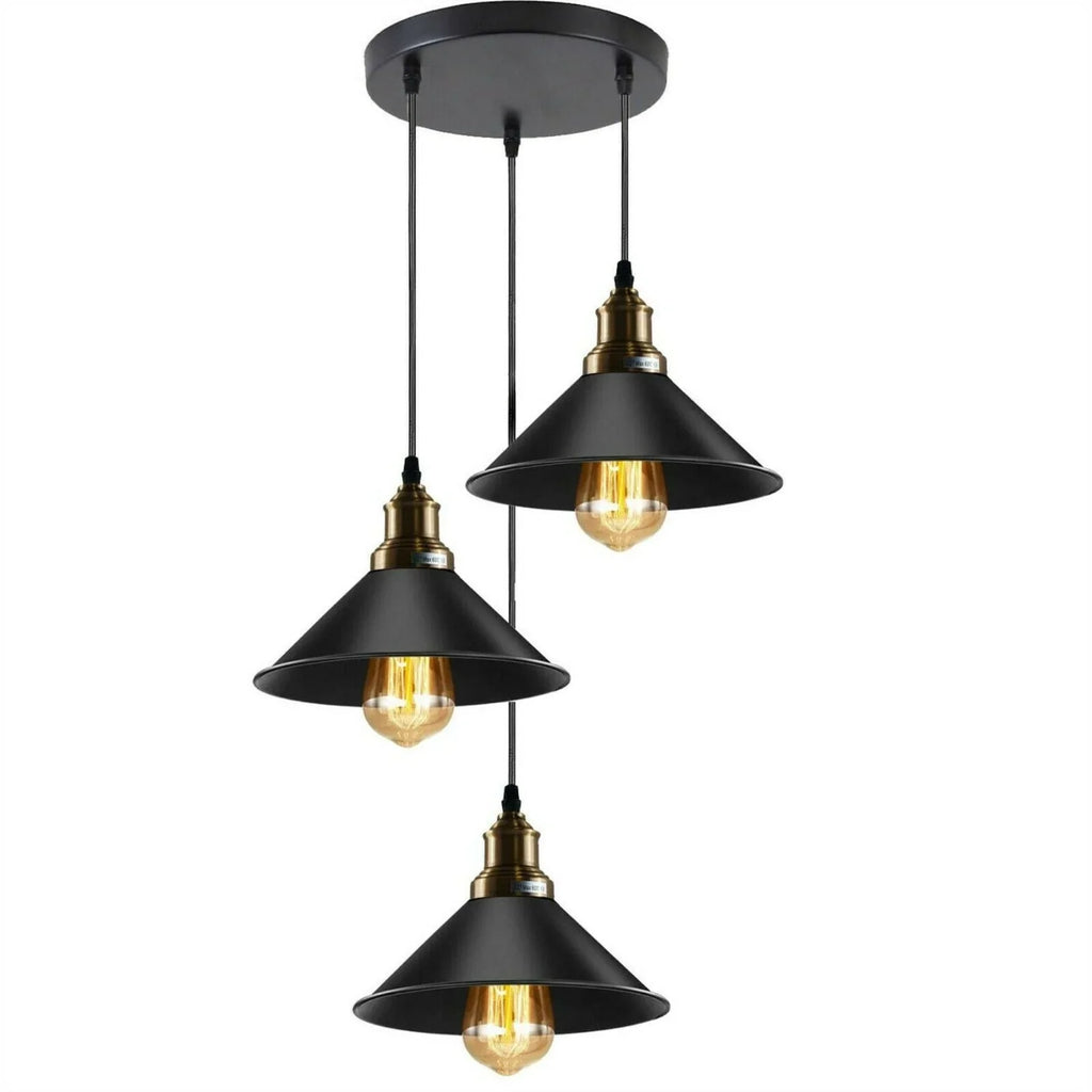 Black Industrial 3-Light Hanging Pendant Light Light Fixture Cone Shade~1517 - 99fab 