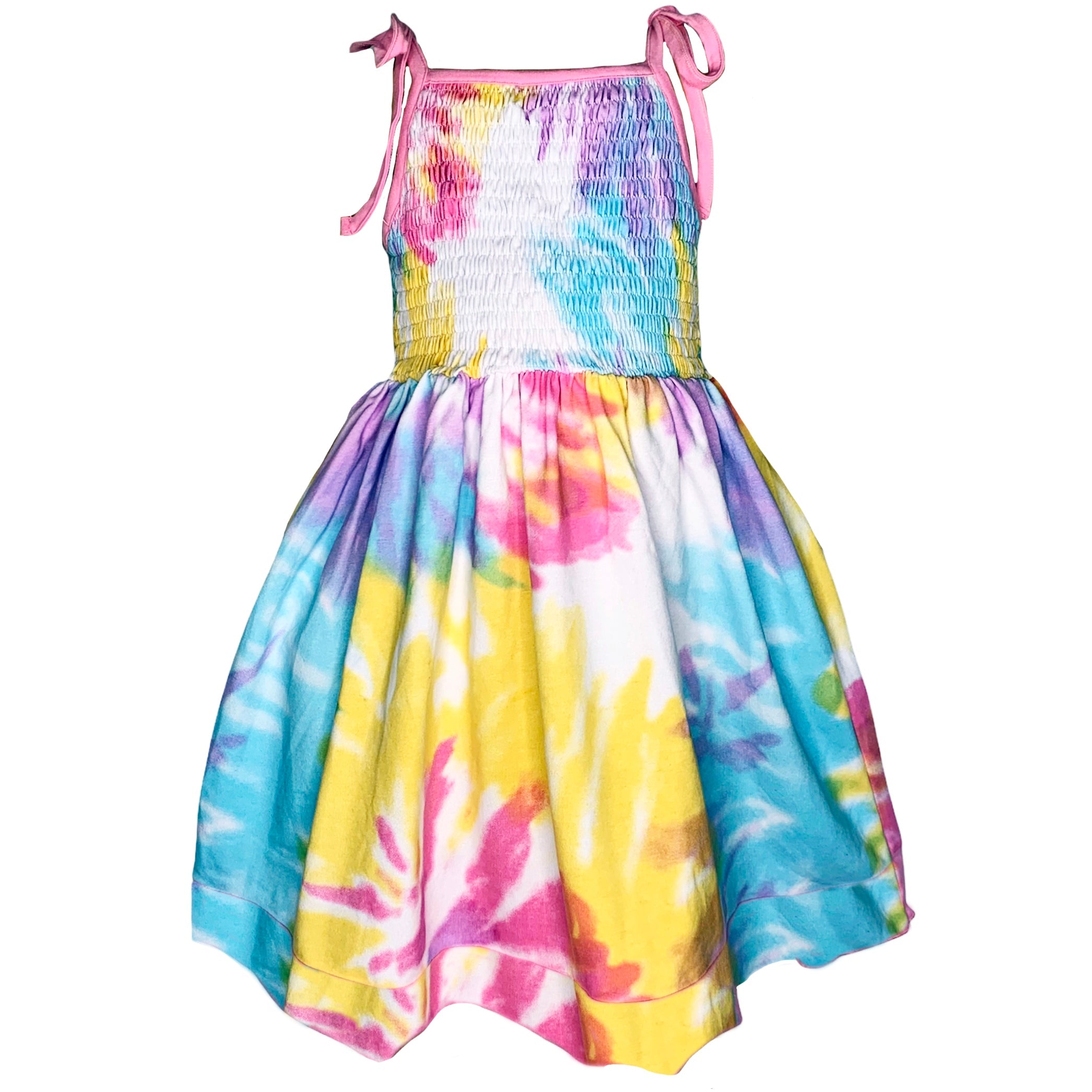 Big Little Girls Pastel Tie Dye Smocked Summer Swing Dress