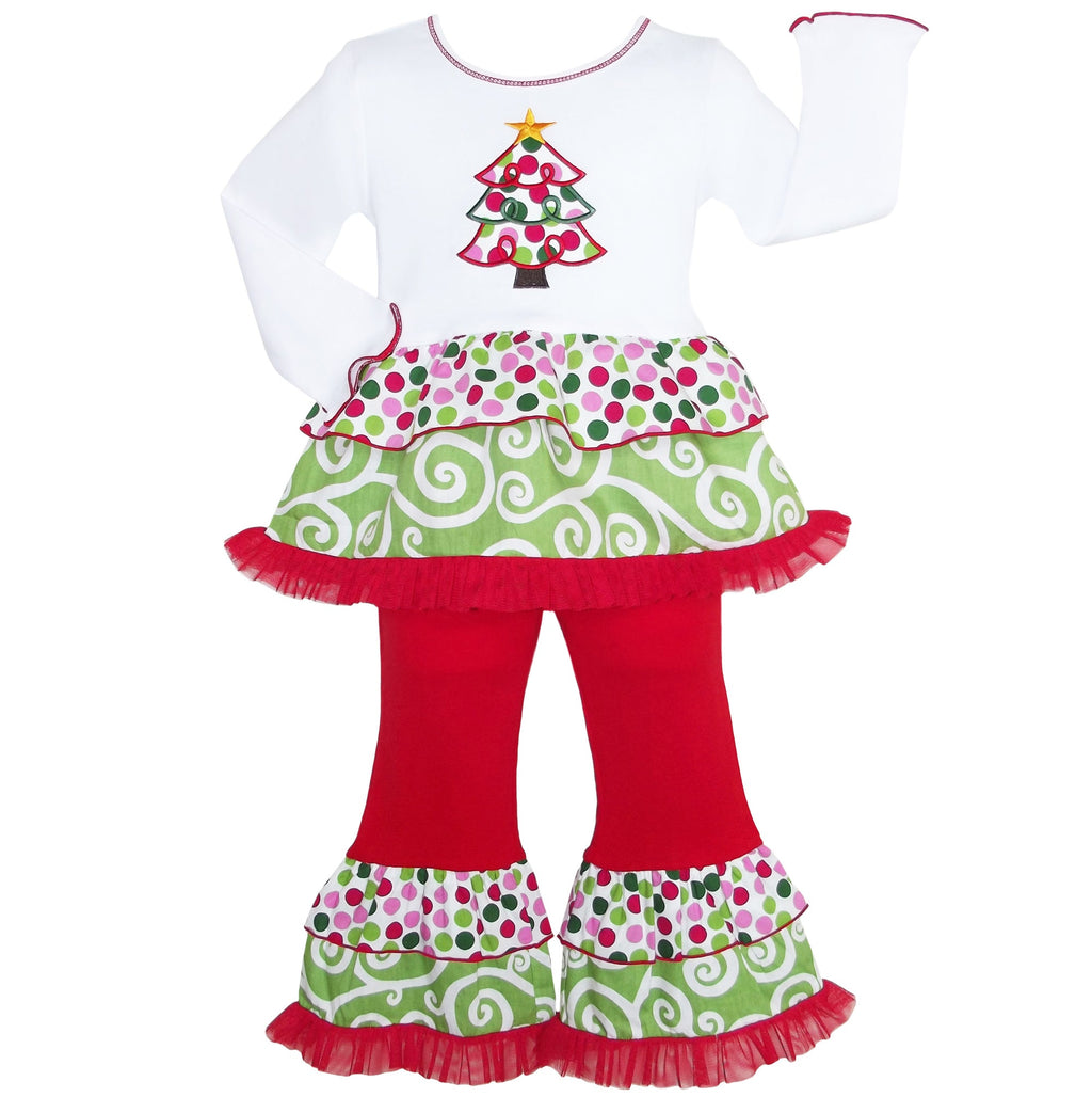 Girls Boutique Polka Dot & Swirl Christmas Tree Clothing Set - 99fab 