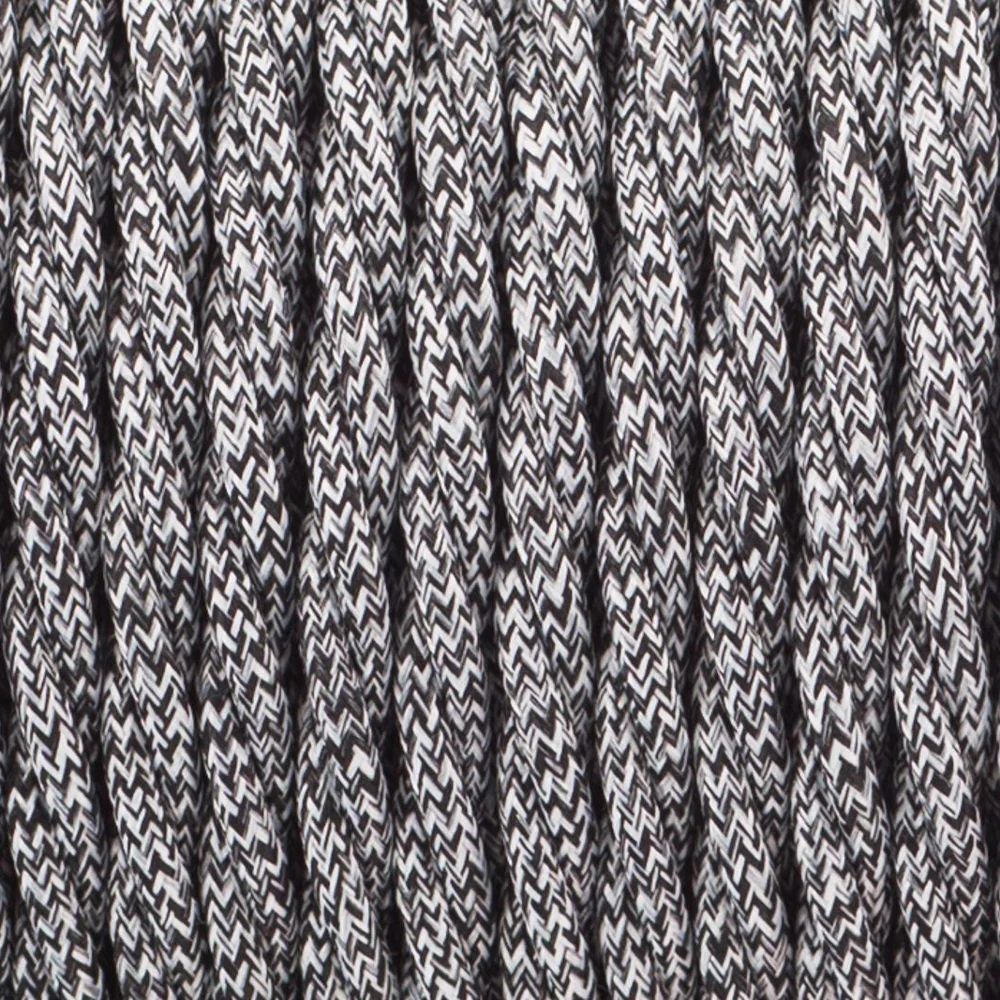 18 Gauge 3 Conductor Twisted Cloth Covered Wire Braided Light Cord Black &White ~ 1670-0