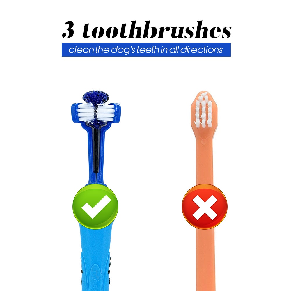 Dog Pet Soft Toothbrush with Three Sided Rubber