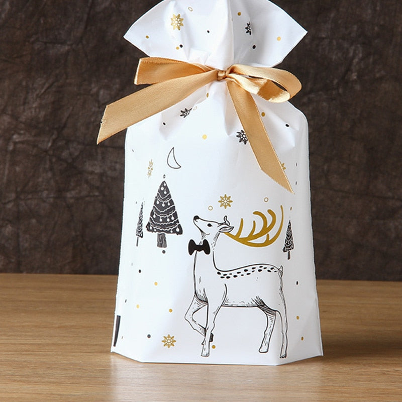 10pcs Santa Gift Bag Candy Snowflake Drawstring Merry Christmas Decorations - 99fab 