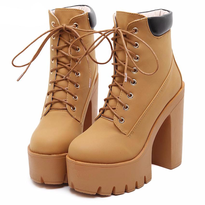 Lace Up Ankle Thick Heel Martin Boots - women shoes - 99fab.com