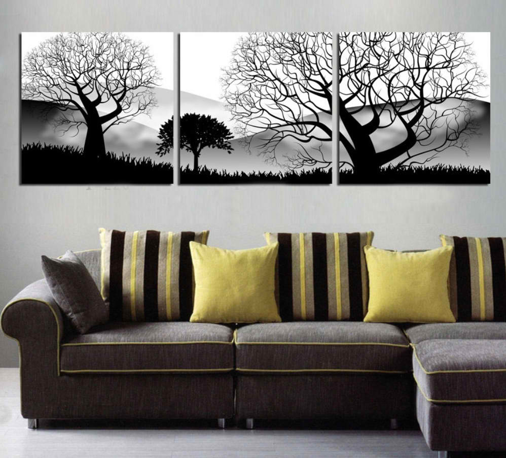 Modular Frame 3 Panels Black White Trees Landscape HD Printed - wall art - 99fab.com