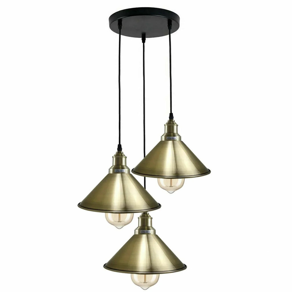 Green Brass Industrial 3-Light Hanging Pendant Light Light Fixture Cone Shade~1173 - 99fab 