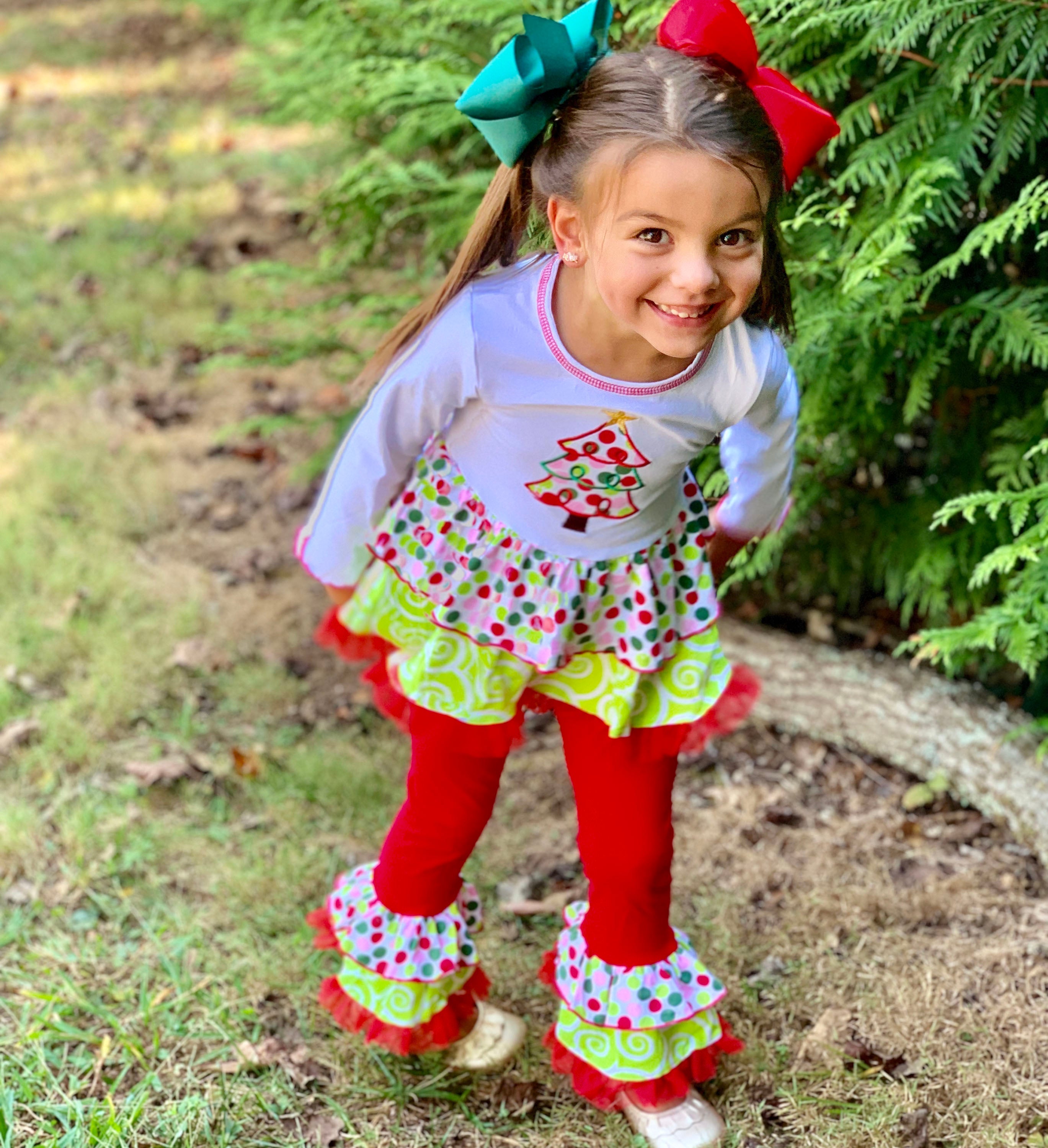 AnnLoren Girls Boutique Polka Dot & Swirl Christmas Tree Clothing Set-6