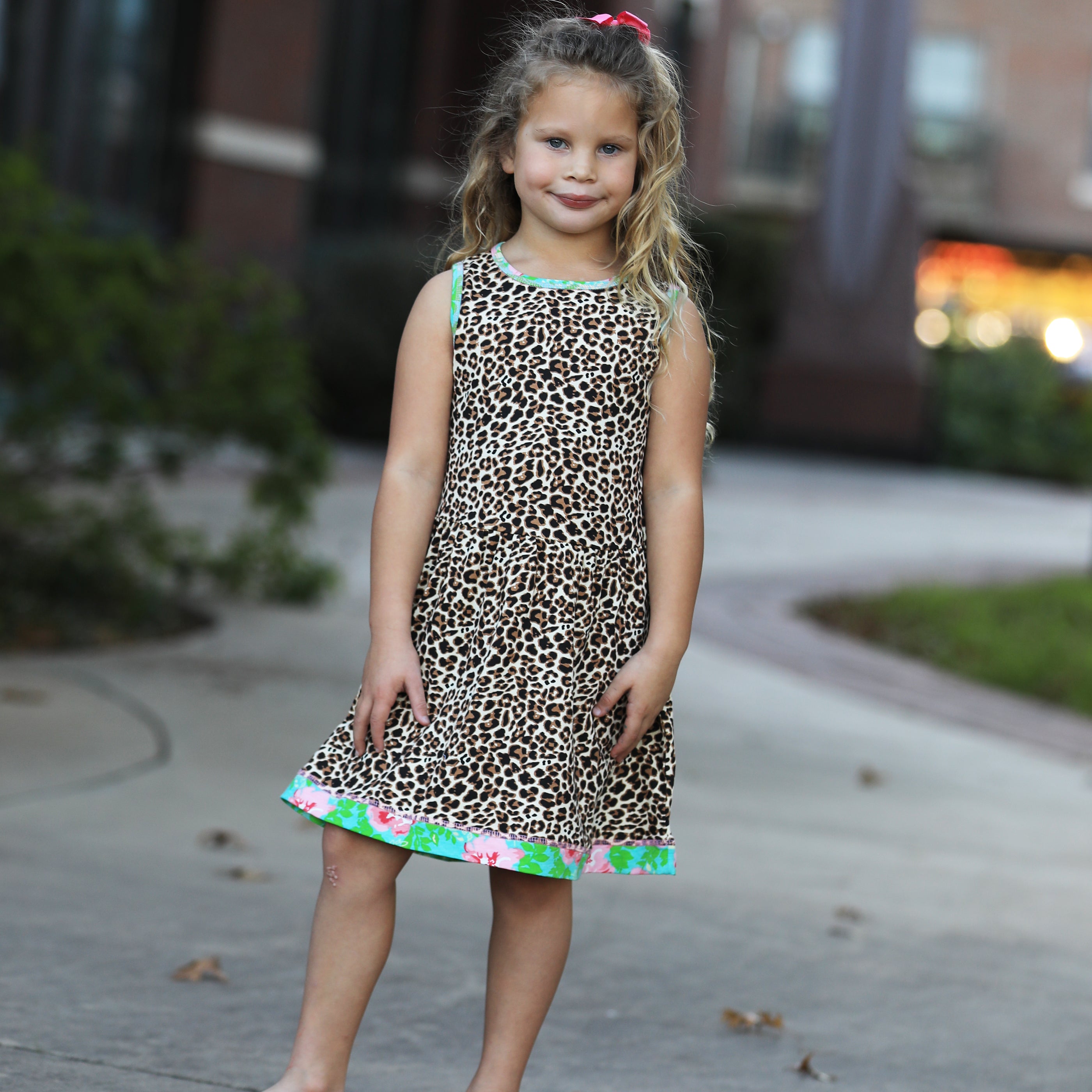 AnnLoren Little & Big Girls Spring Leopard Rose Floral Sleeveless Boutique Dress-2