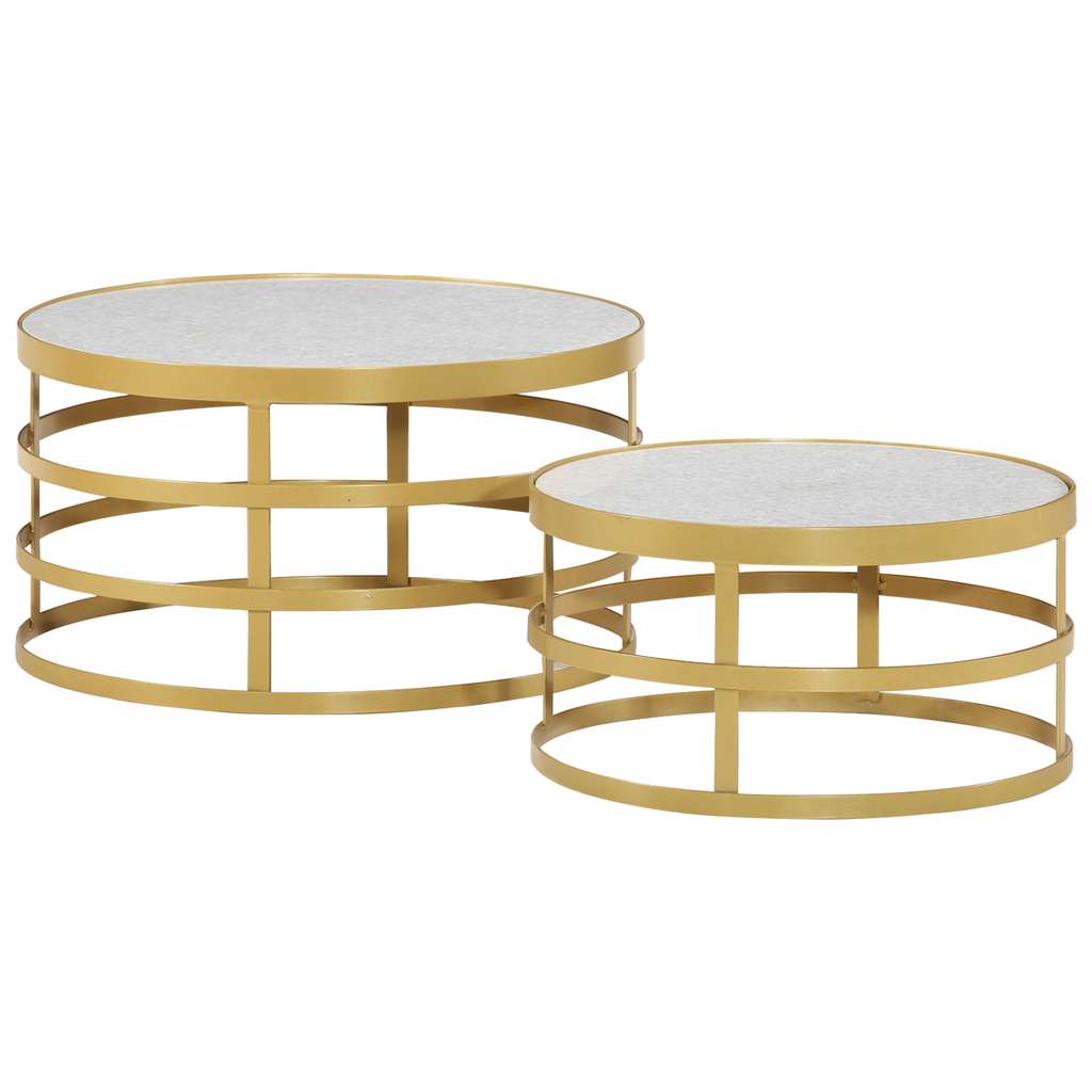 vidaXL 2 Piece Coffee Table Set Marble Brass and White-10