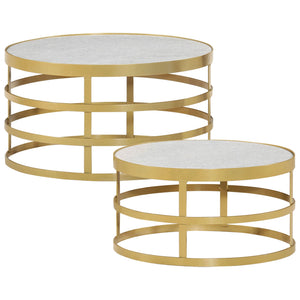 vidaXL 2 Piece Coffee Table Set Marble Brass and White-0