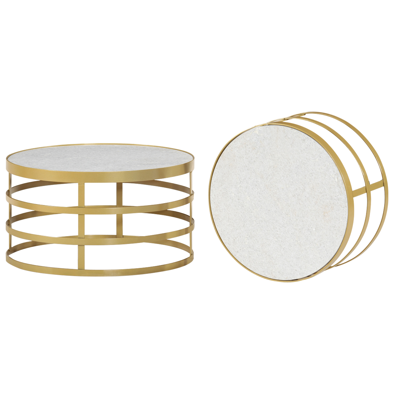 vidaXL 2 Piece Coffee Table Set Marble Brass and White-2