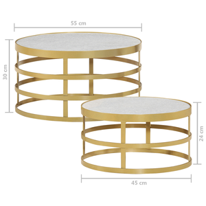 vidaXL 2 Piece Coffee Table Set Marble Brass and White-7