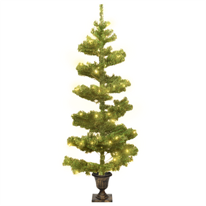 vidaXL Christmas Tree Decor Swirl Artificial Xmas Tree with Pot and LEDs PVC-8