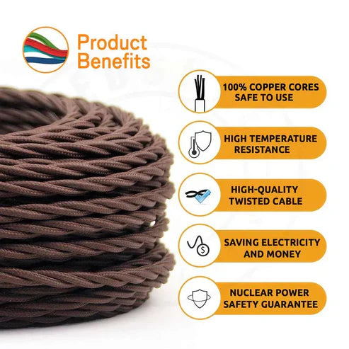 3 Core Braided Twisted Electrical Cable Brown ~ 2073-2