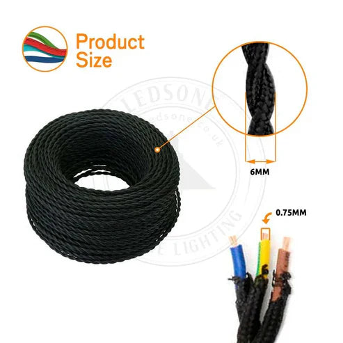Fabric Electrical Cable 3 Core Twisted Flexible ~2094-6