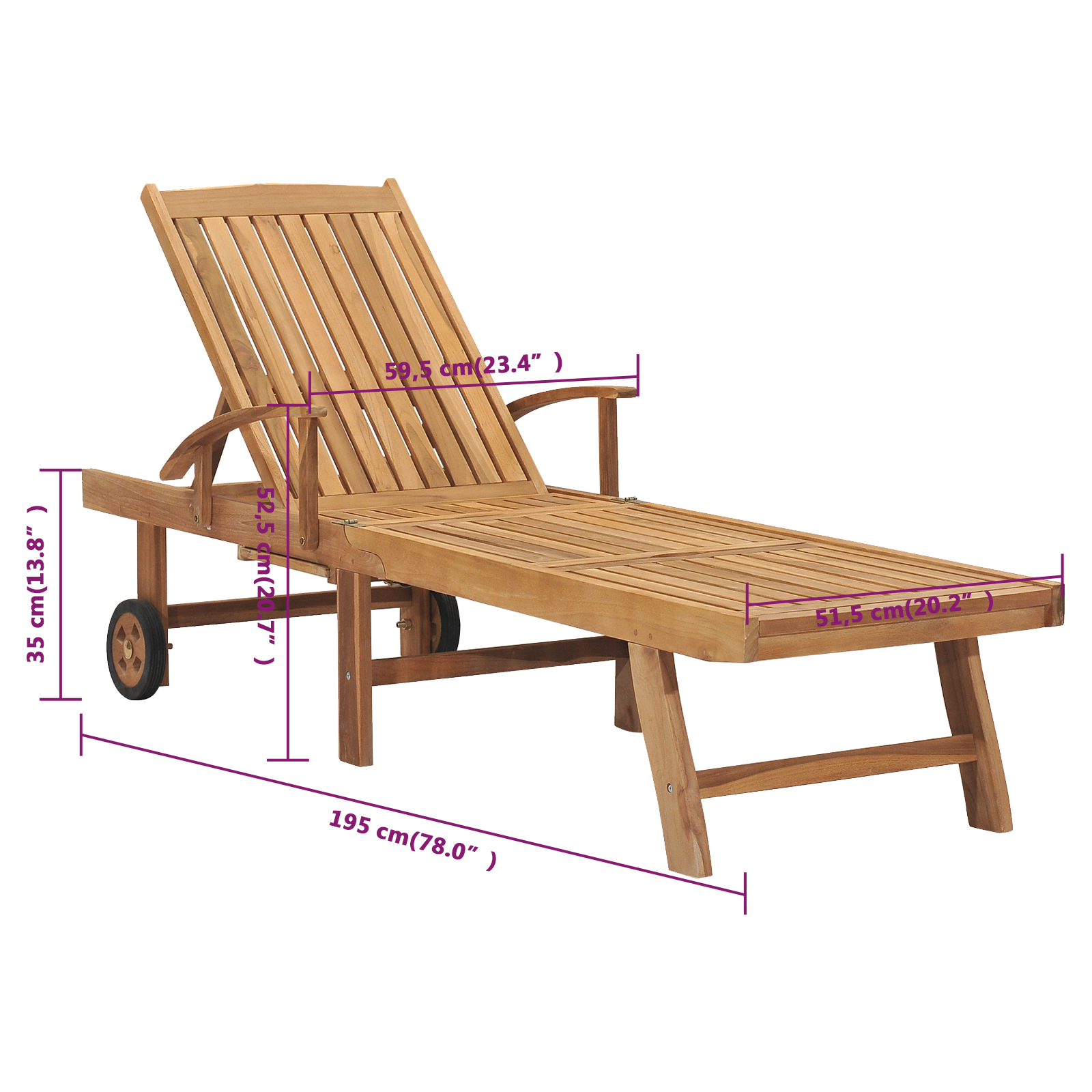 vidaXL Sun Lounger with Table Solid Teak Wood-8