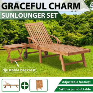 vidaXL Sun Lounger with Table Solid Teak Wood-12