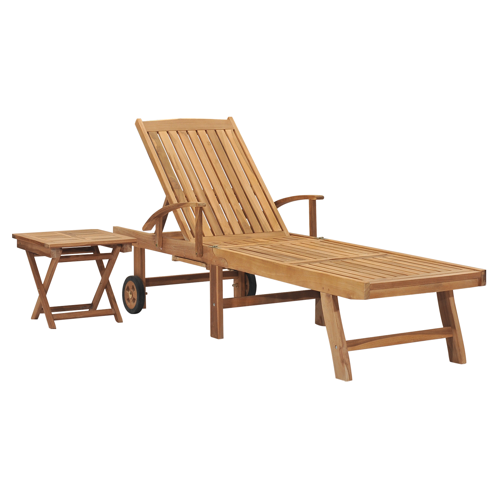 vidaXL Sun Lounger with Table Solid Teak Wood-0