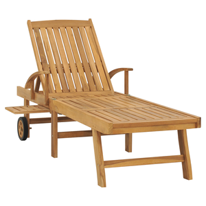 vidaXL Sun Lounger with Table Solid Teak Wood-6