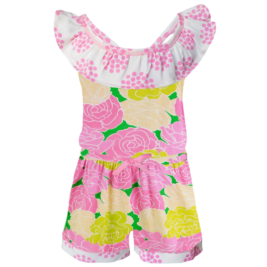 AnnLoren Girls Pink Bloom Floral Shorts Jumpsuit Summer One Piece Outfit-0