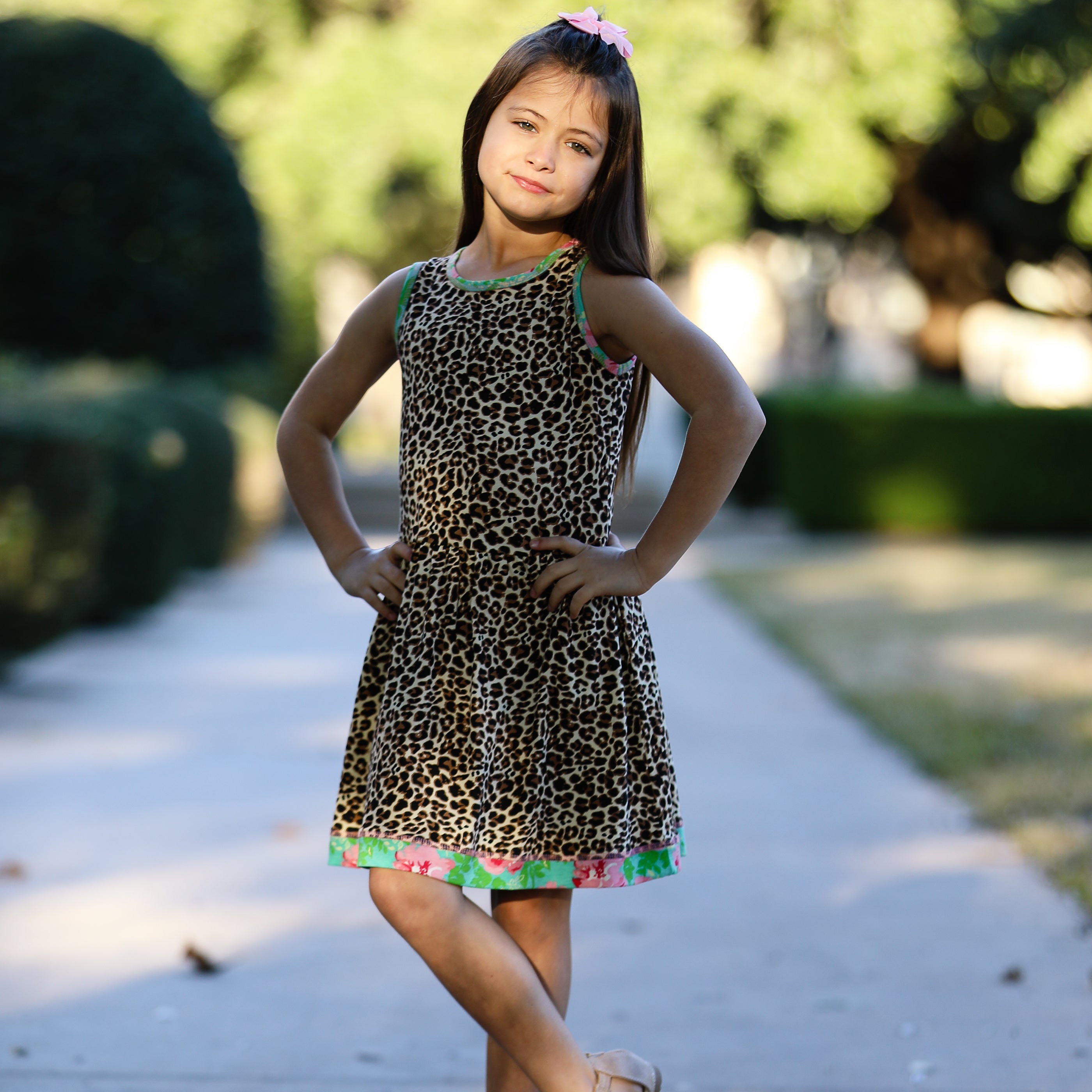 AnnLoren Little & Big Girls Spring Leopard Rose Floral Sleeveless Boutique Dress-7