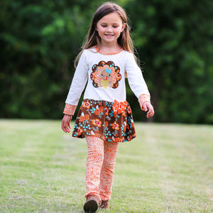 AnnLoren Big Little Girls Autumn Floral Turkey Tunic & Leggings Holiday Clothes-6