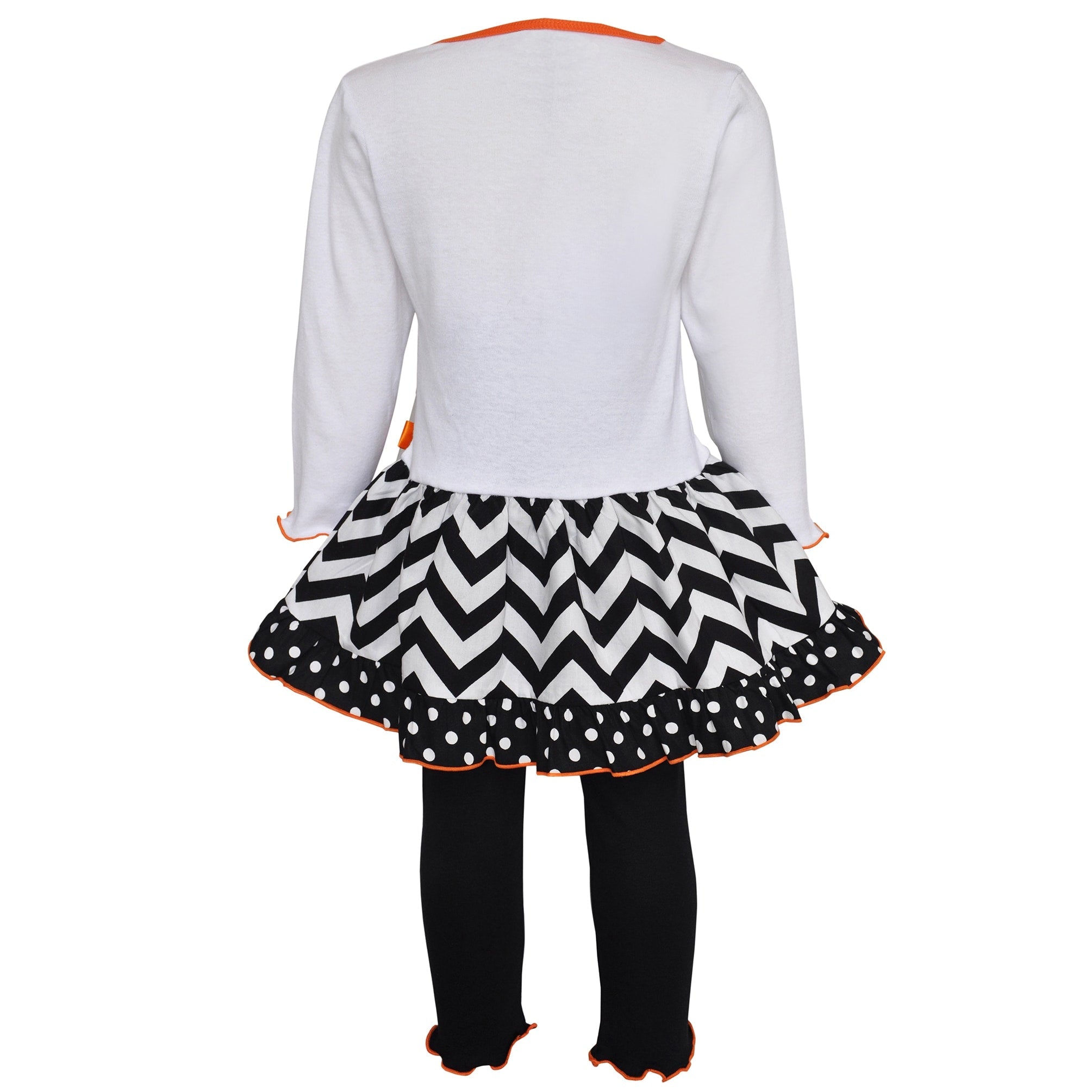 AnnLoren Girls' Halloween Orange Pumpkin and Black Cat Dress & Leggings Outfit-7