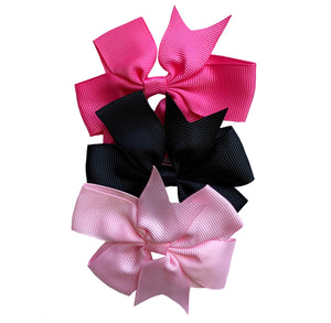 Set of 3- Baby Pink, Hot Pink, Black 3" Ribbon Bow Clips-0