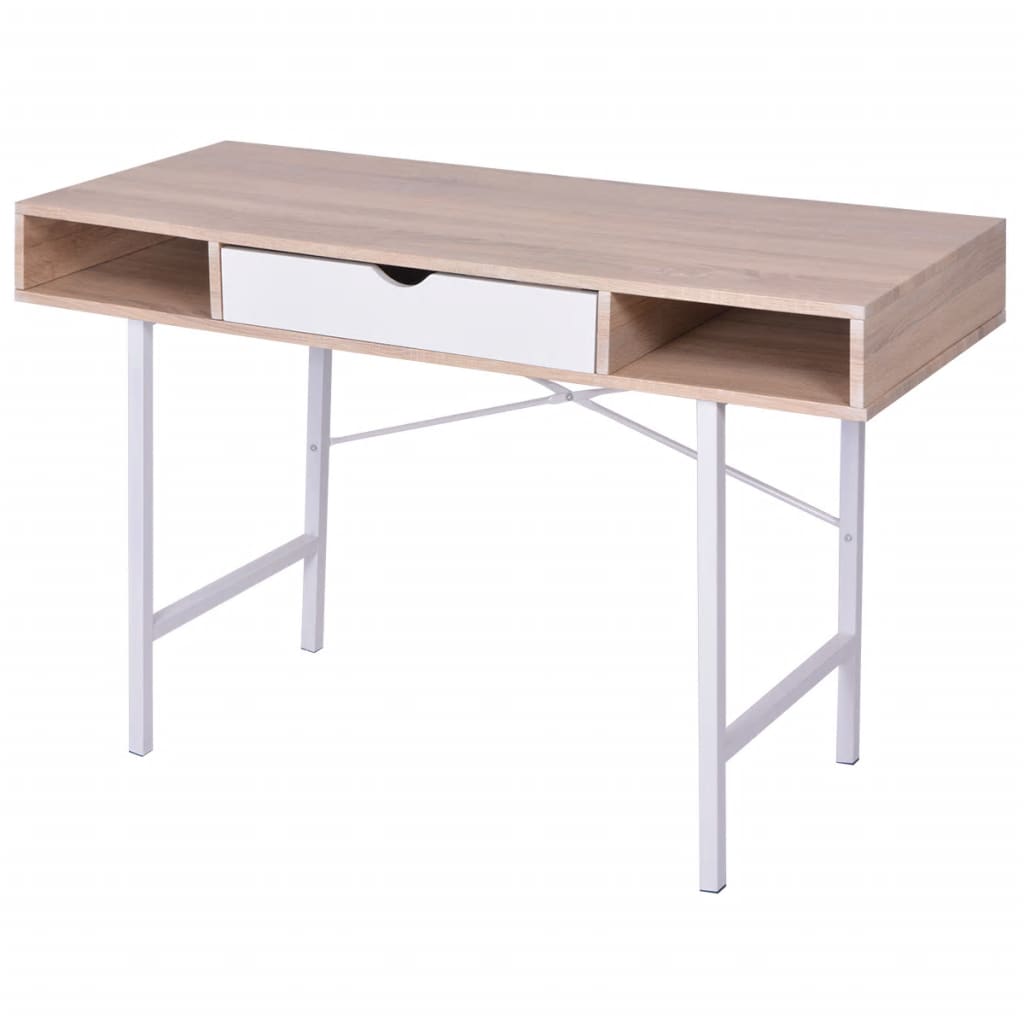 vidaXL Desk with 1 Drawer Oak and White-0