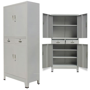 vidaXL Office Cabinet File Cabinet Filing Cabinet with 2 Doors Steel Gray-16