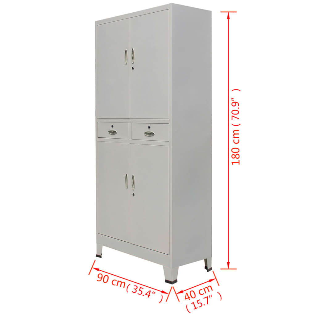 vidaXL Office Cabinet File Cabinet Filing Cabinet with 2 Doors Steel Gray-4