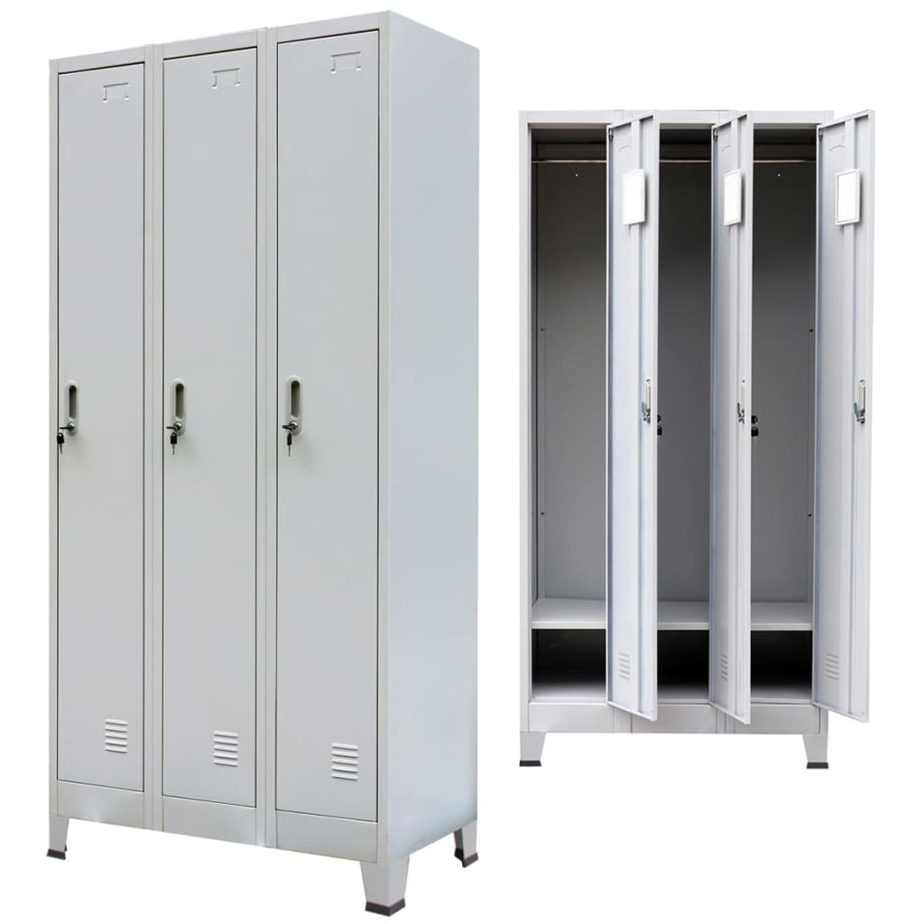 vidaXL Locker Cabinet with 3 Compartments Steel 35.4"x17.7"x70.9" Gray-16