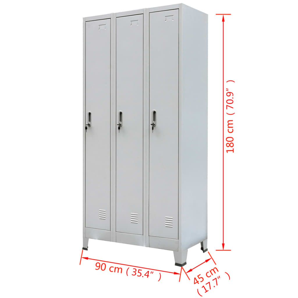 vidaXL Locker Cabinet with 3 Compartments Steel 35.4"x17.7"x70.9" Gray-27