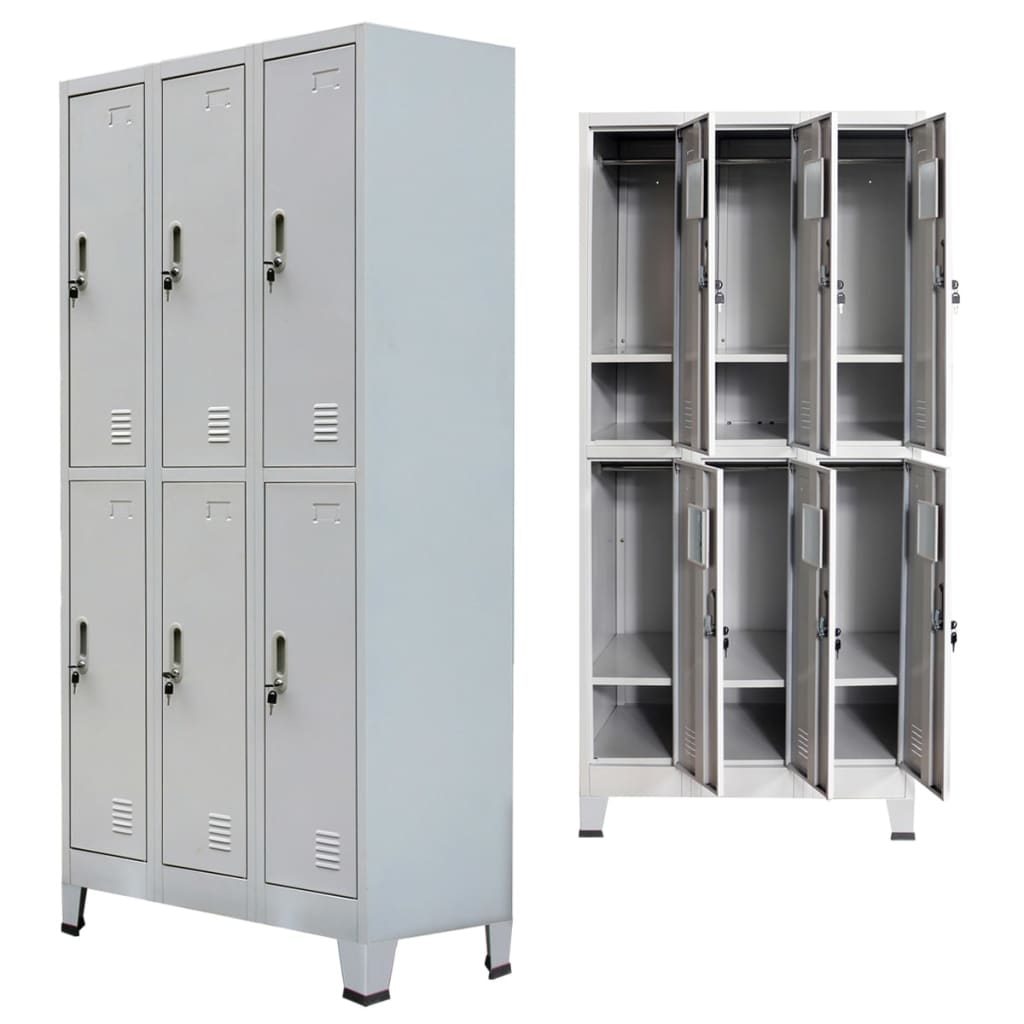 vidaXL Locker Cabinet with 3 Compartments Steel 35.4"x17.7"x70.9" Gray-2