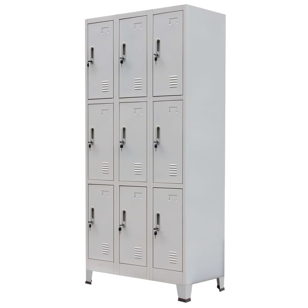 vidaXL Locker Cabinet with 3 Compartments Steel 35.4"x17.7"x70.9" Gray-8