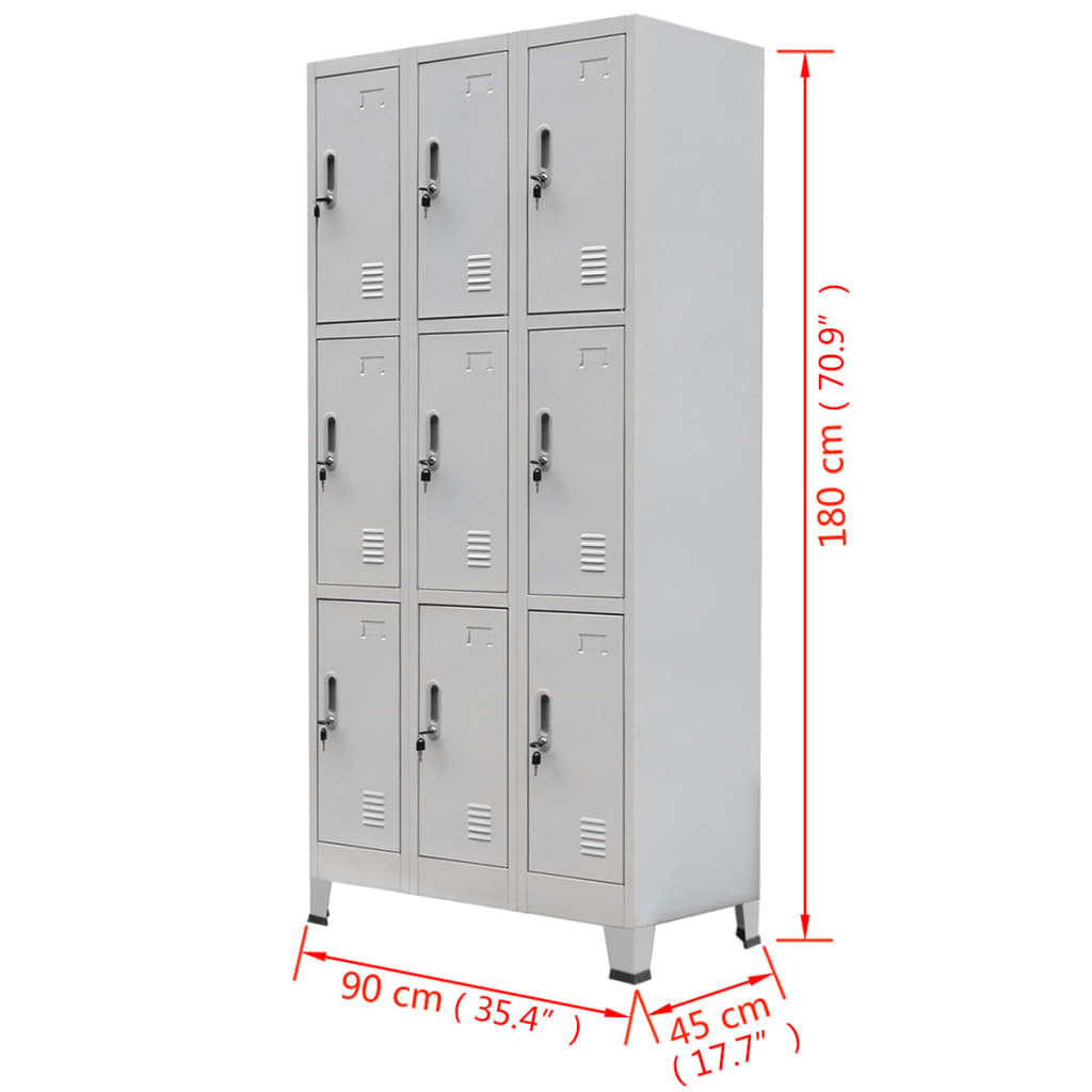 vidaXL Locker Cabinet with 3 Compartments Steel 35.4"x17.7"x70.9" Gray-15