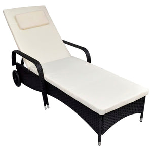 vidaXL Patio Lounge Chair Outdoor Sunlounger Sunbed with Cushion Poly Rattan-0