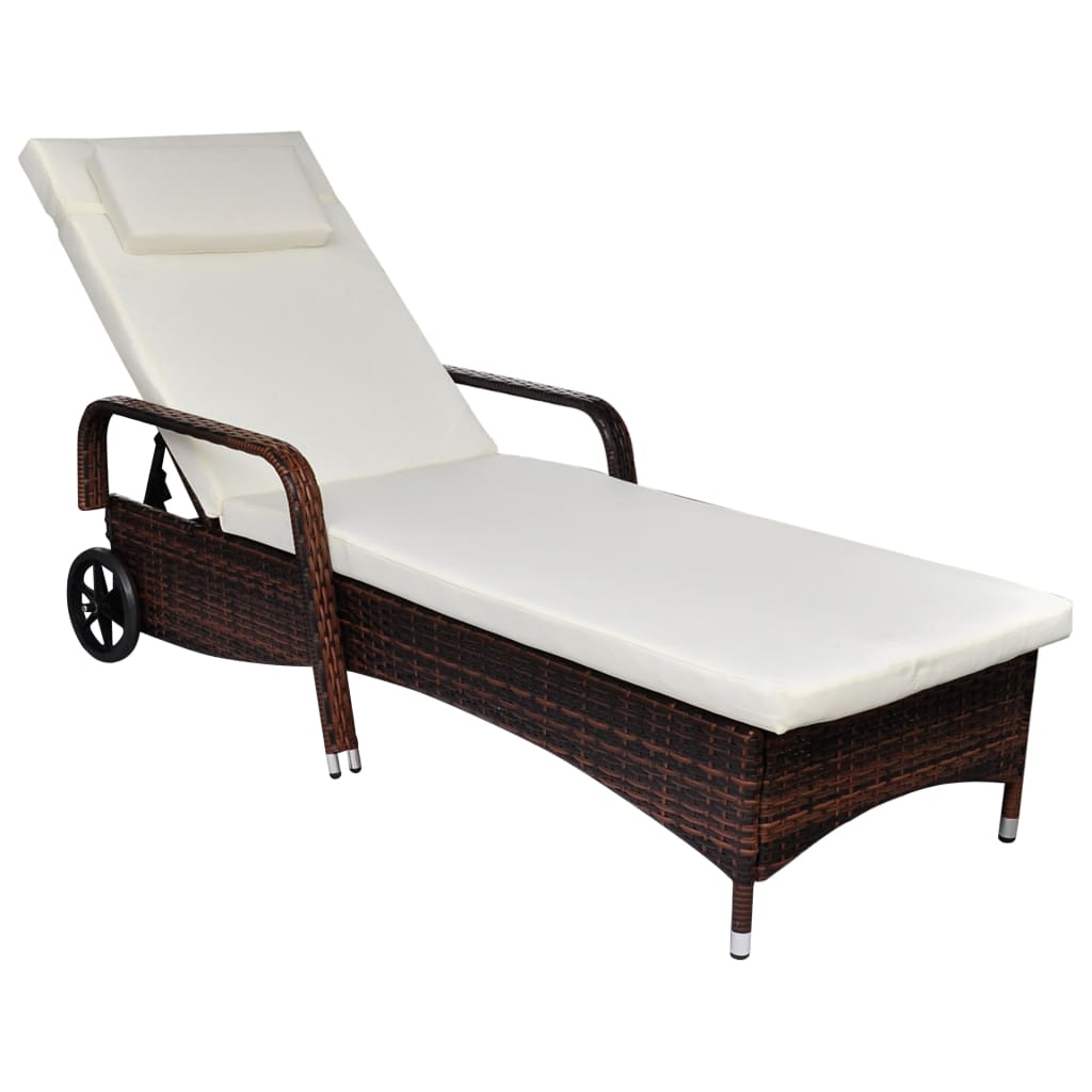 vidaXL Patio Lounge Chair Outdoor Sunlounger Sunbed with Cushion Poly Rattan-3