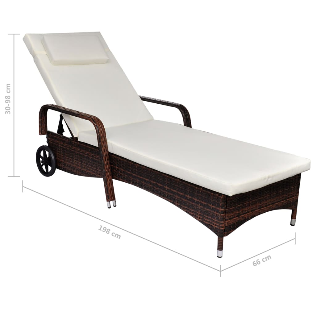 vidaXL Patio Lounge Chair Outdoor Sunlounger Sunbed with Cushion Poly Rattan-5