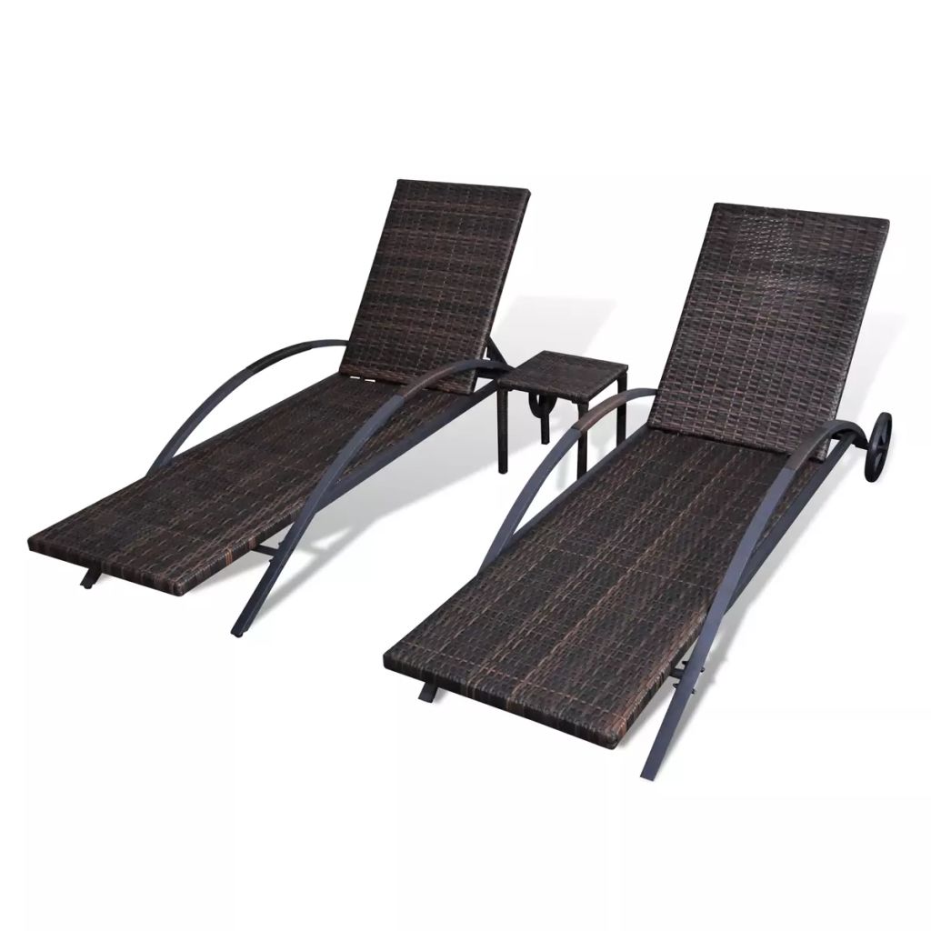 vidaXL Patio Lounge Chairs Outdoor Sunloungers Backyard Sunbeds Poly Rattan-11