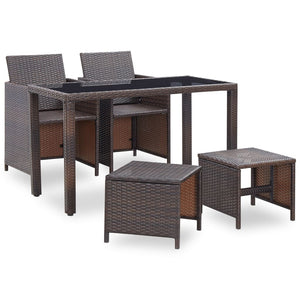 vidaXL 5 Piece Patio Dining Set with Cushions Poly Rattan Brown-40