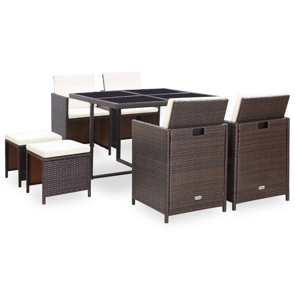 vidaXL 5 Piece Patio Dining Set with Cushions Poly Rattan Brown-53