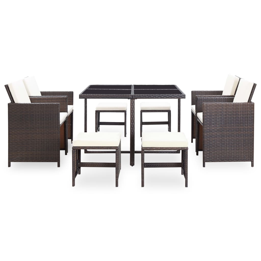 vidaXL 5 Piece Patio Dining Set with Cushions Poly Rattan Brown-4